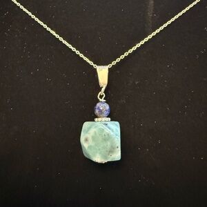 Elegant Lapis and Larimar sterling Silver Pendant Necklace